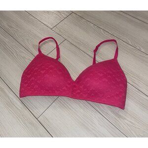 Parisian Intimates Hearts Print Wire Free Bralette Bra Lined Womens L Large Pink